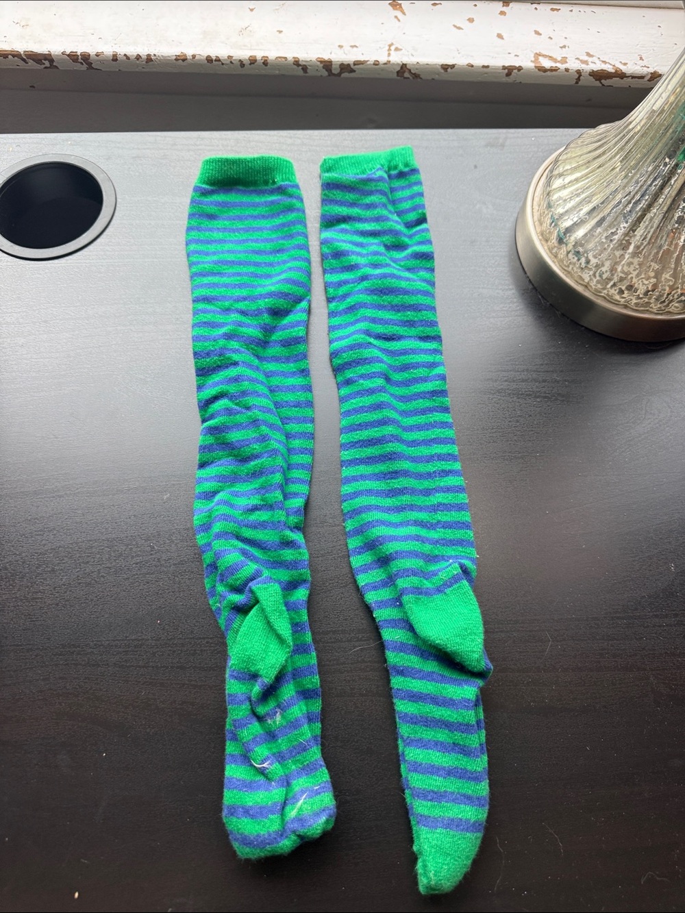 Women's Striped Green & Blue Knee-High Socks
